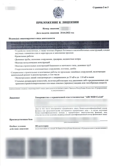 Приложение к лицензии с перечнем видов работ, страница 2